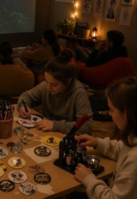 Творческий семейный киновечер. Делаем закатные значки или на деревянной основе и смотрим мультфильм "Дикий робот"