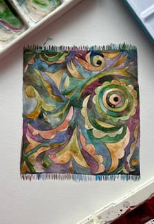 Акварельный этюд ковра с татарским орнаментом