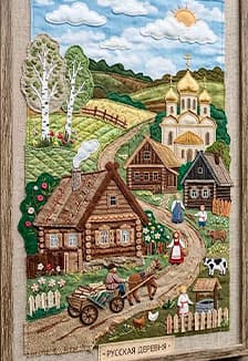 Тканевая аппликация: панно "Русская деревня". Мастер-класс