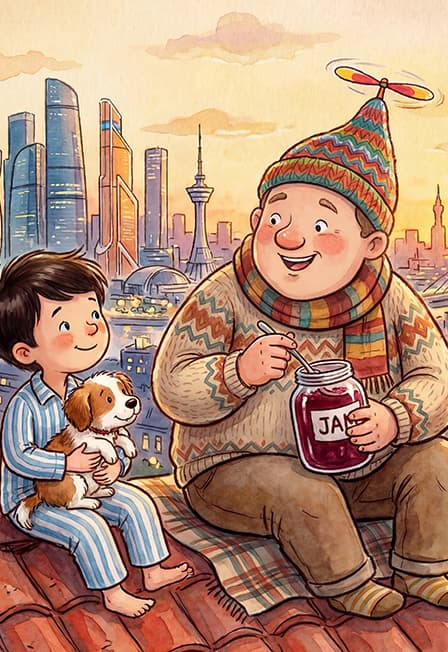 Смешной человечек на крыше живёт