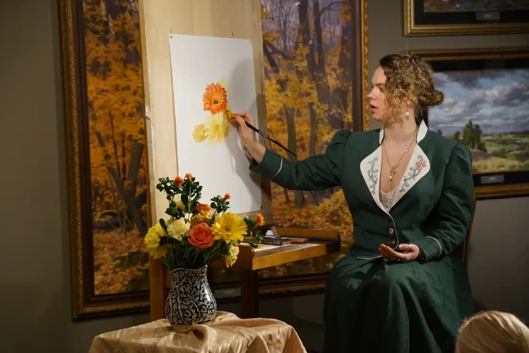 Цветы в технике многослойной акварельной живописи (Зарядье)