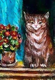 Кот на подоконнике. Музейное занятие по выполнению картины на холсте-магните