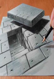 Иллюзия, 3D рисунок, графитный карандаш, фломастеры. Мастер-класс
