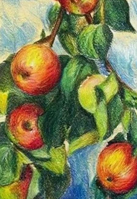 Осенний натюрморт. Фрагмент первый (по мотивам работы Б.М. Кустодиева "Яблоки"). Мастер-класс